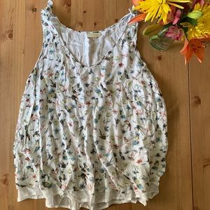 ModCloth White Tropical Bird Flowy Tank